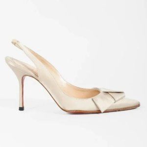 Christian Louboutin Beige Satin Bow Slingbacks